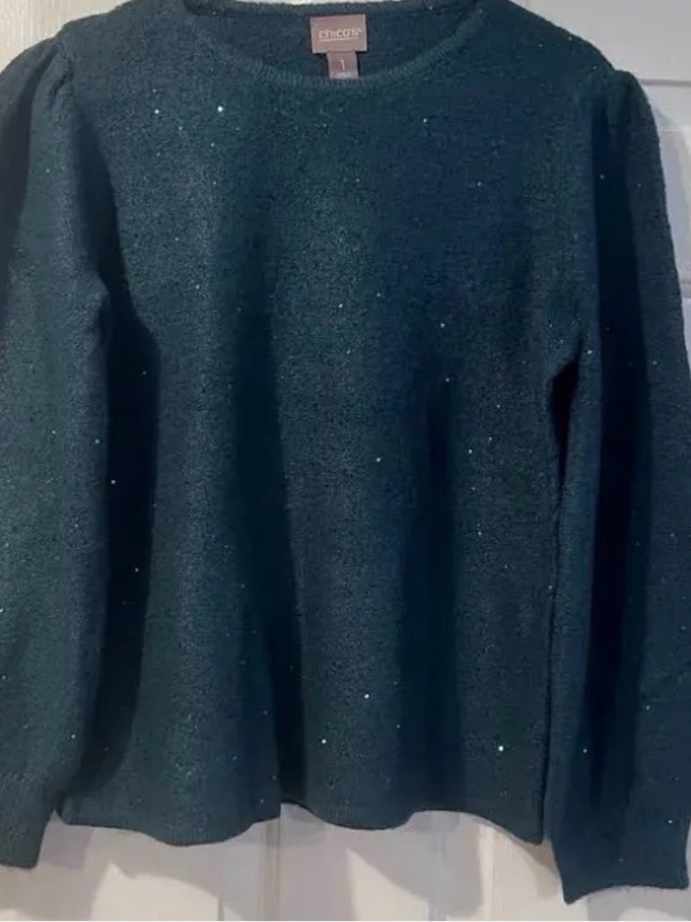 Chico's Dark Teal Sparkle Crewneck Sweater